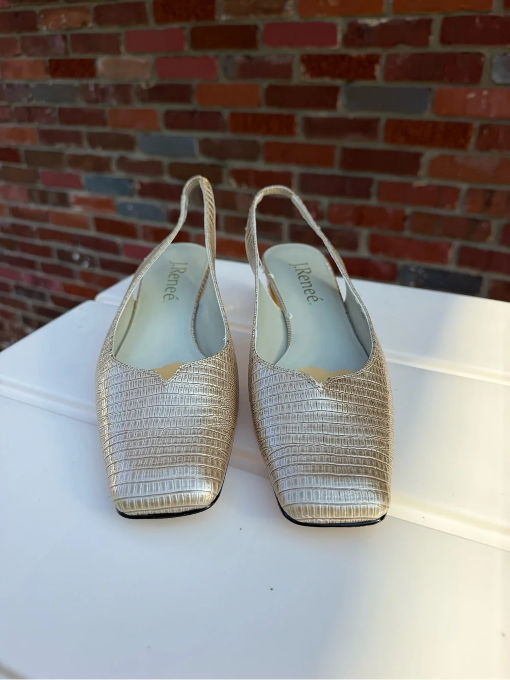 Vintage J.Reneé Metallic Silver Textured Slingback Sandals